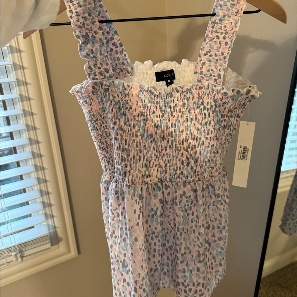 Aqua Pink and Orange Smocked Ruffled Tank Top